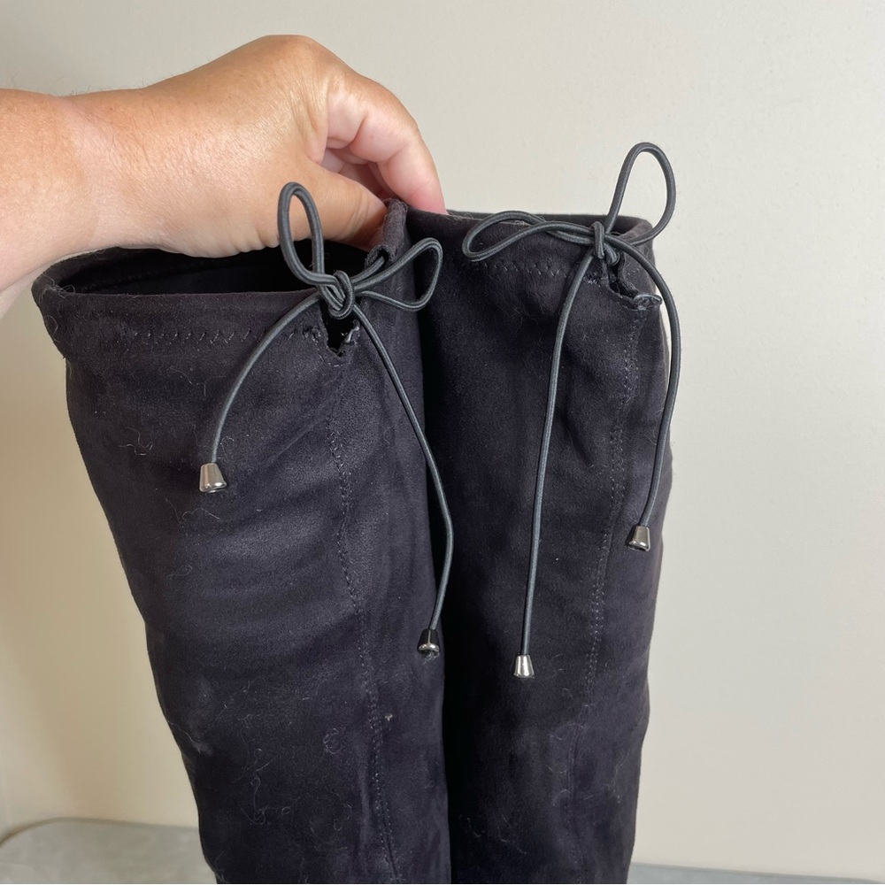 Soda Black Over the Knee Boots Sleek Suede - Picture 4 of 9